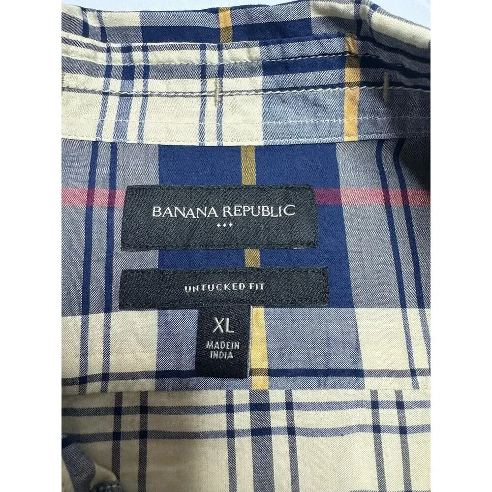 NWT Banana‎ Republic Men's Long Sleeve Blue Plaid Button Up Shirt - Size XL